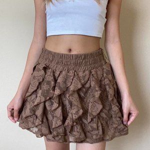 Brown Tiered Ruffle Mini Skirt Small